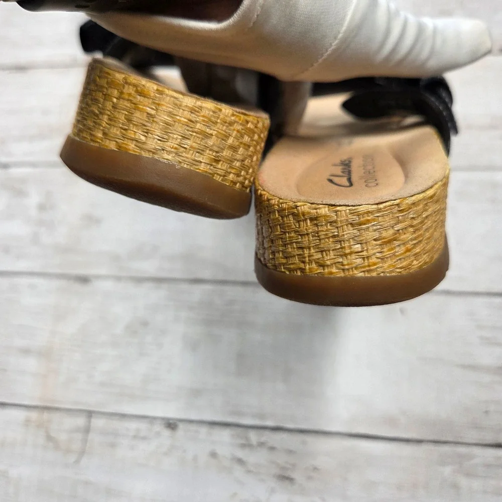 Clarks Reileigh May Comfort Slide Sandal Women 6.5M‎ Navy Blue Wedge Buckle